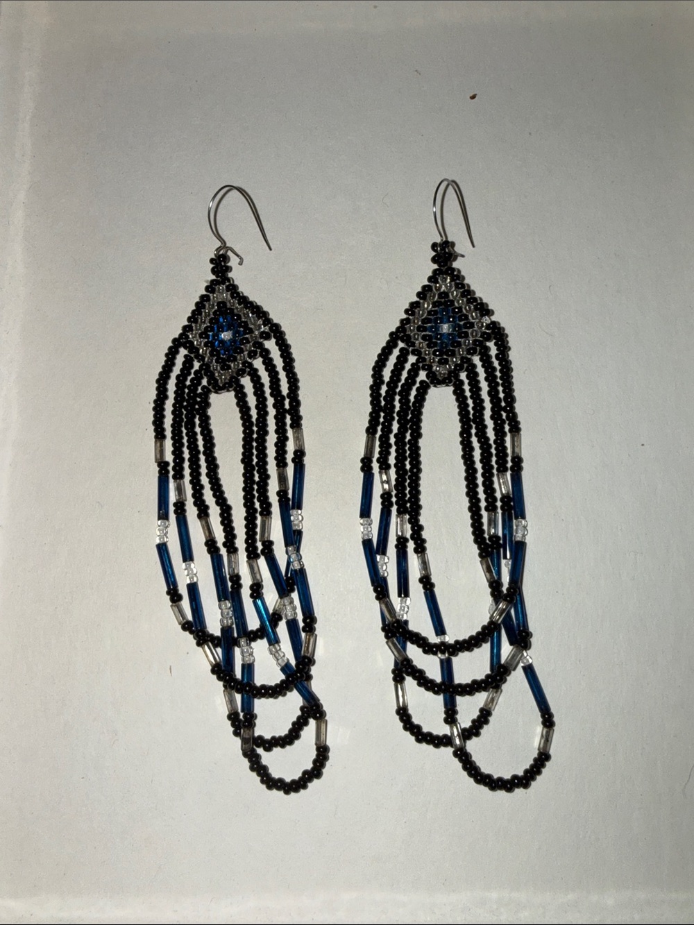Black and Blue Beaded Fringe Earrings - Women Jewelry Earrings